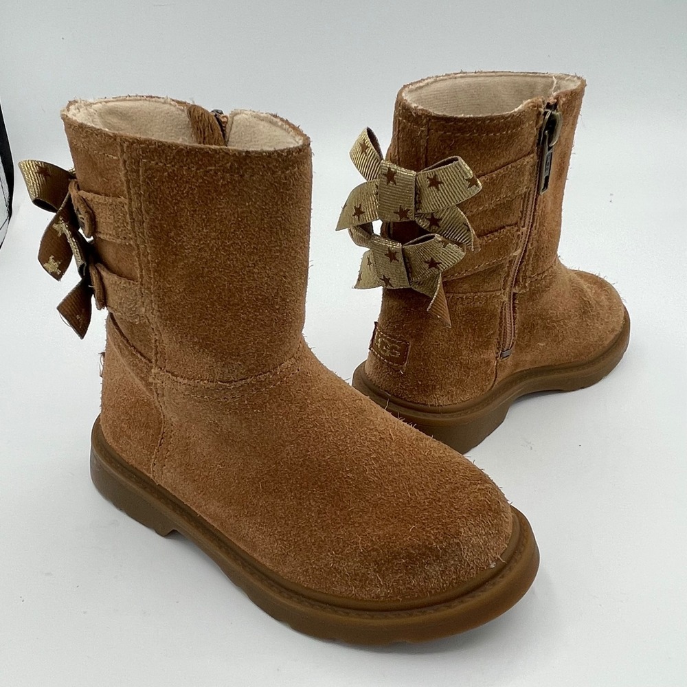UGG Kids Chestnut Suede Star Bow Ankle Boots Size 9 Toddler